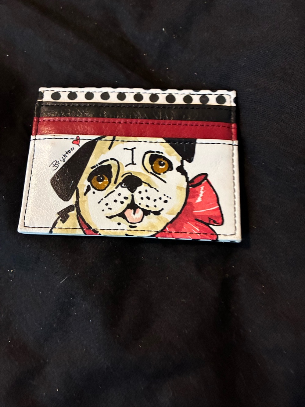 Brighton Pug Card Holder in White, Black, Red, Tan